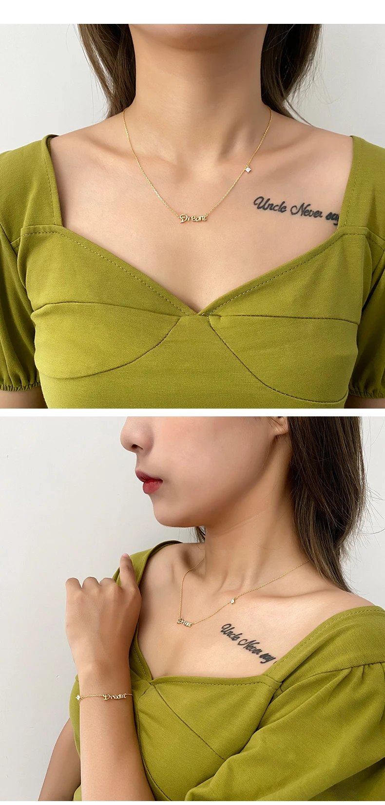 damila趋势女性珠宝字母吊坠真正的925纯银梦想项链18k金