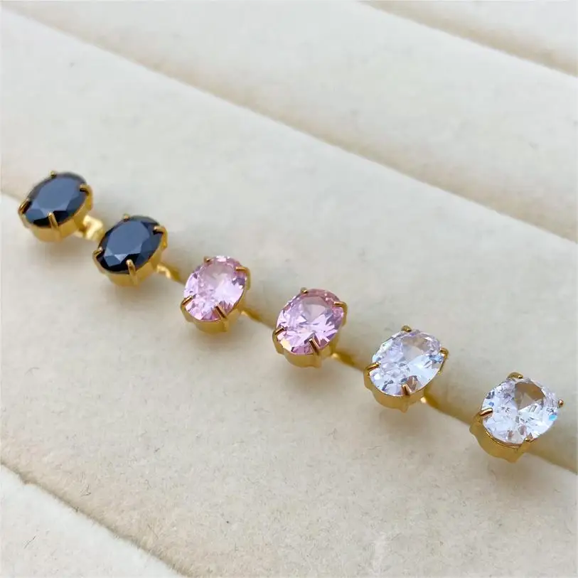 

Fashion Jewelry Stainless Steel 18k Gold Plated Diamond Classic Four Claw Zircon Earrings Oval Single Color Zircon Earrings