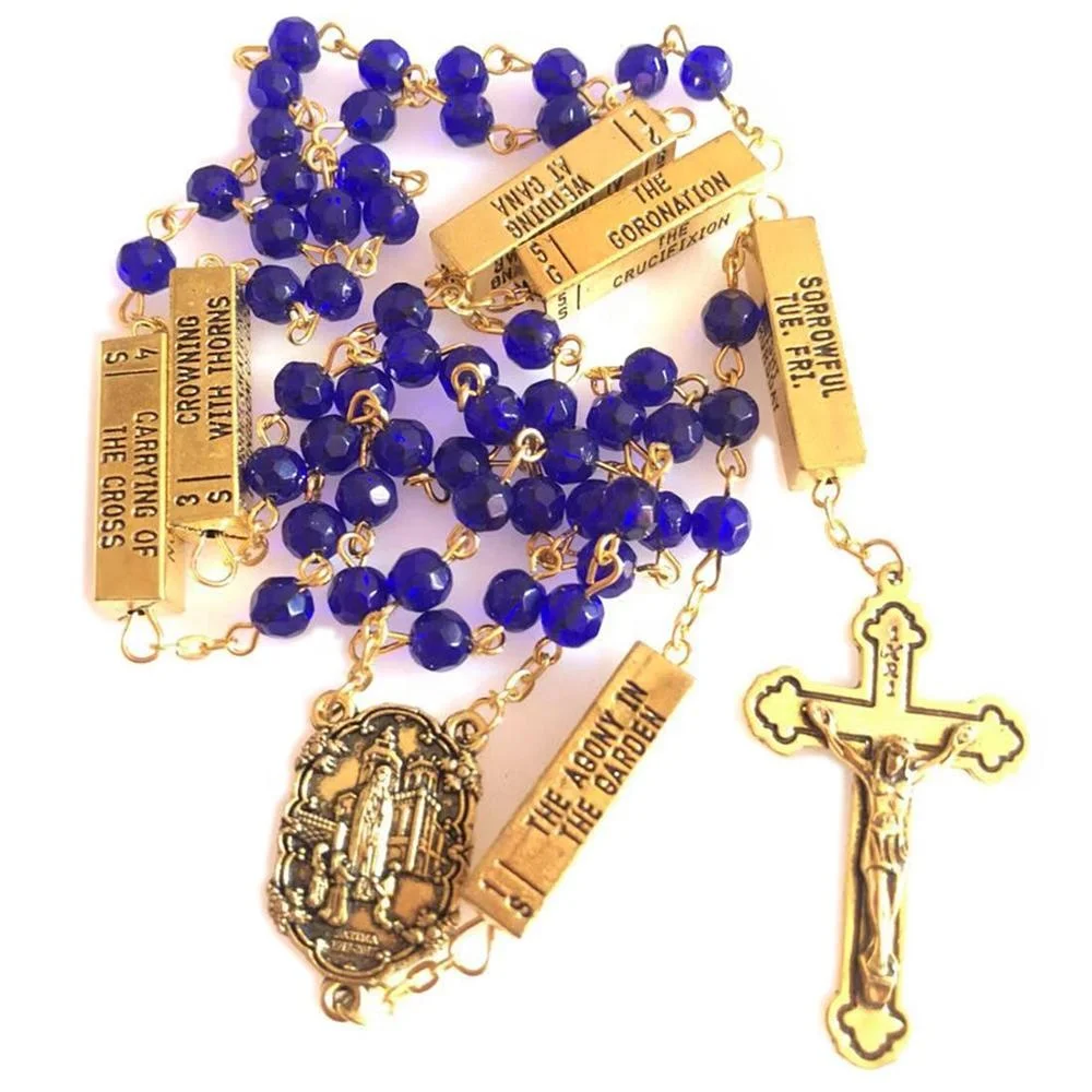 6mm dark blue facet glass rosary religious catholic rosario with antique gold fatima center and five mysteries
6mm dark blue facet glass rosary religious catholic rosario with antique gold fatima center and five mysteries