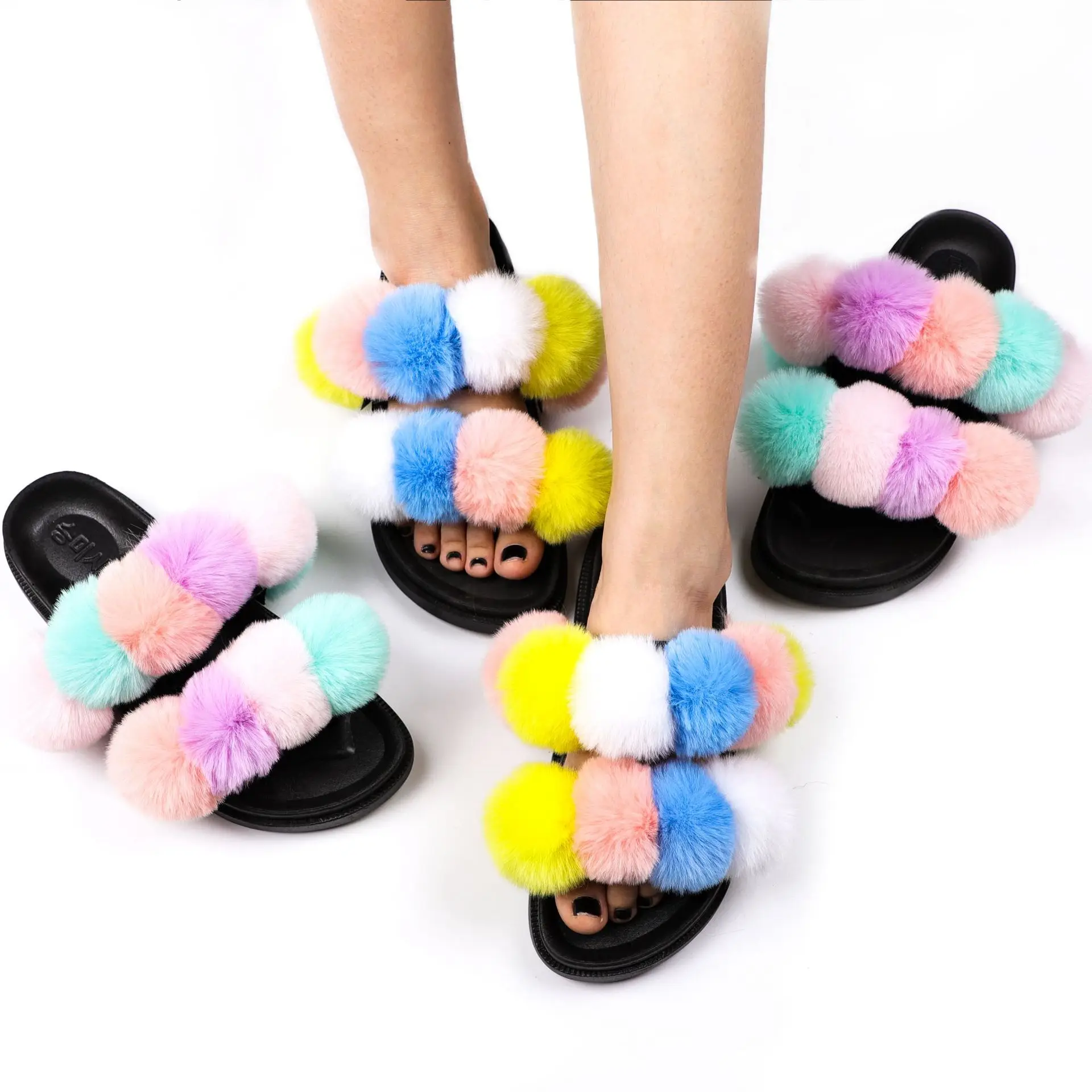 Fashion Colorful Fluffy Faux Fox Fur Ball Flat Sandals Women Color Block Pom Pom Ball Slipper Shoes
Fashion Colorful Fluffy Faux Fox Fur Ball Flat Sandals Women Color Block Pom Pom Ball Slipper Shoes