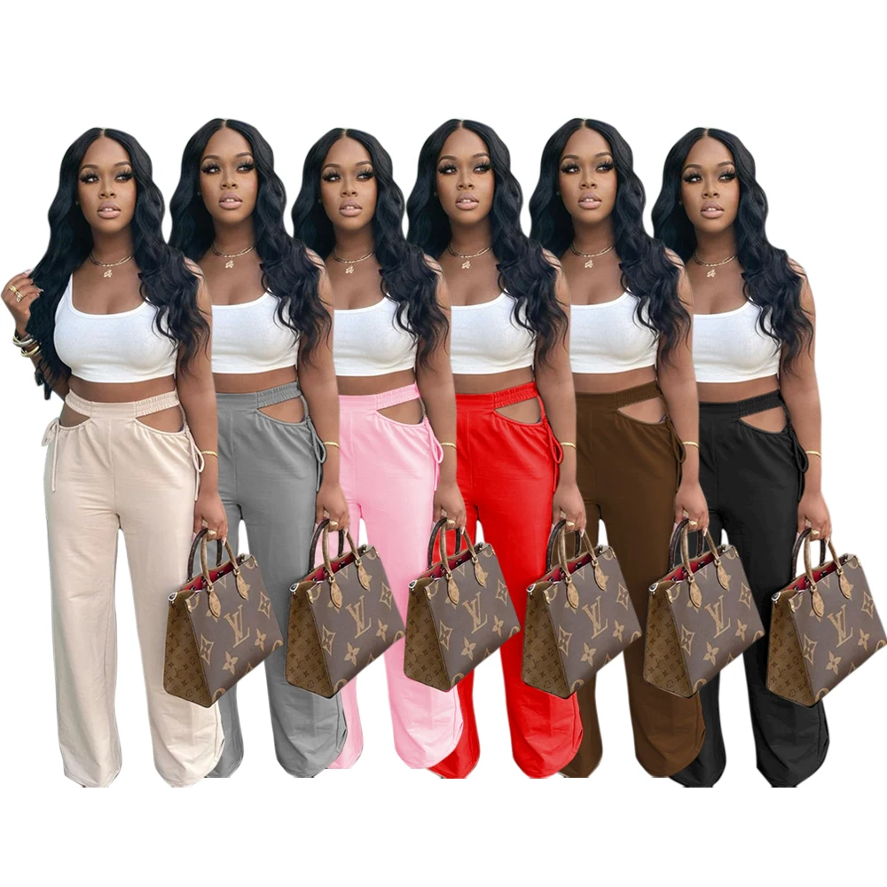 New Arrivals Wide Leg Long Pants Women Hollow Out Straight Pants Bandage Casual Women's Trousers, Shown
New Arrivals Wide Leg Long Pants Women Hollow Out Straight Pants Bandage Casual Women's Trousers, Shown