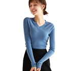 super september new design 2019 Wholesale ZR Women White Striped Woollen V Neck Pullover Knitted Sweater