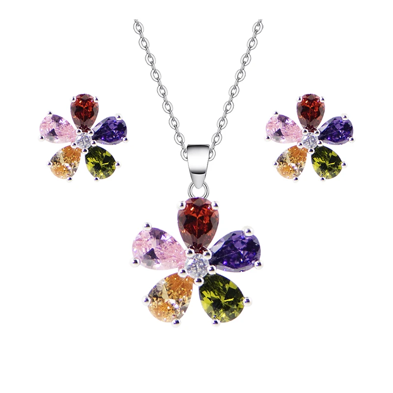 Flower products silver wedding bridal multi color earring ring necklace jewelry set for women wedding party gift
Flower products silver wedding bridal multi color earring ring necklace jewelry set for women wedding party gift