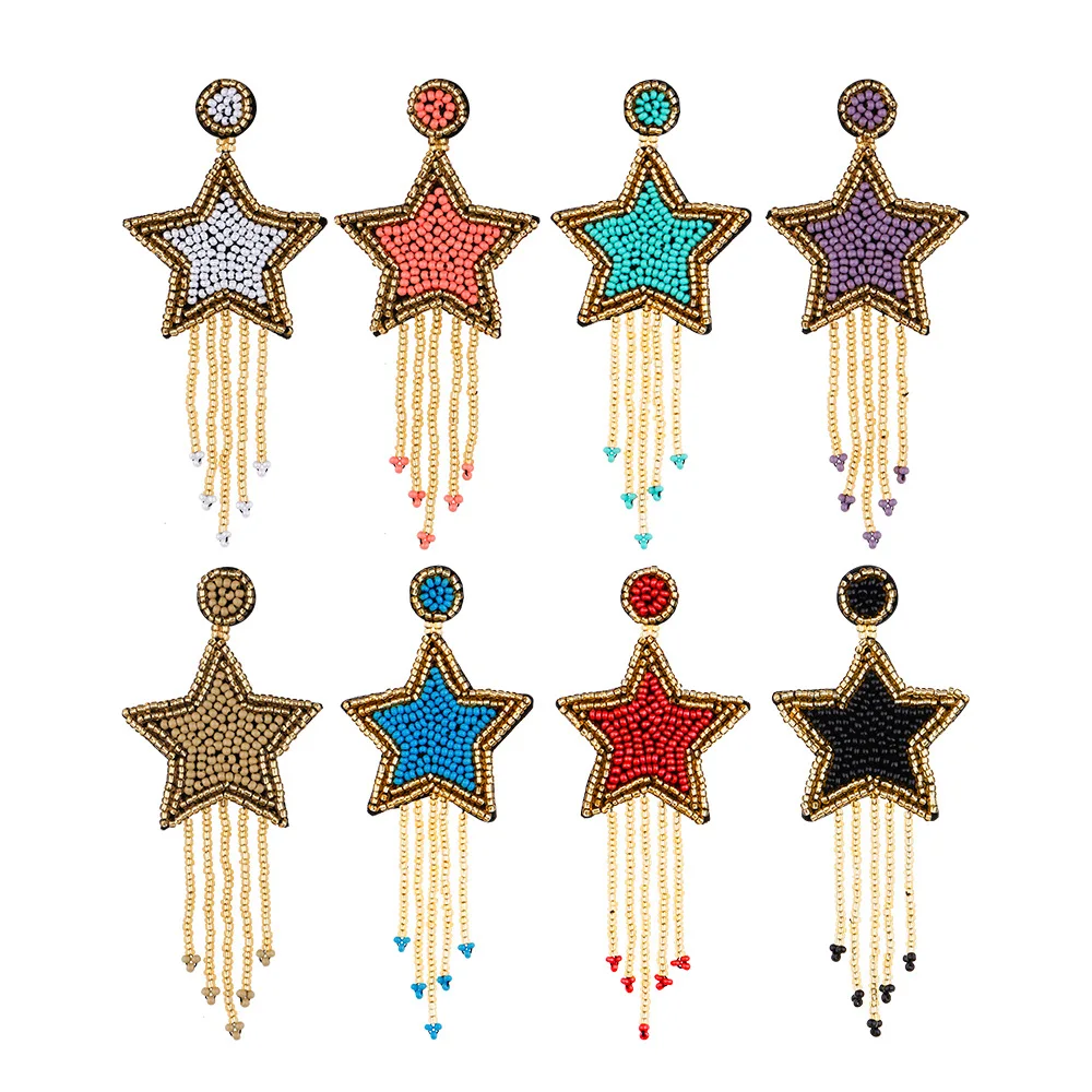 High Quality Pure Handmade Color Seed Beaded Star Tassel Dangle Earrings Long Tassel Star Bead Earrings, As pictures
High Quality Pure Handmade Color Seed Beaded Star Tassel Dangle Earrings Long Tassel Star Bead Earrings, As pictures