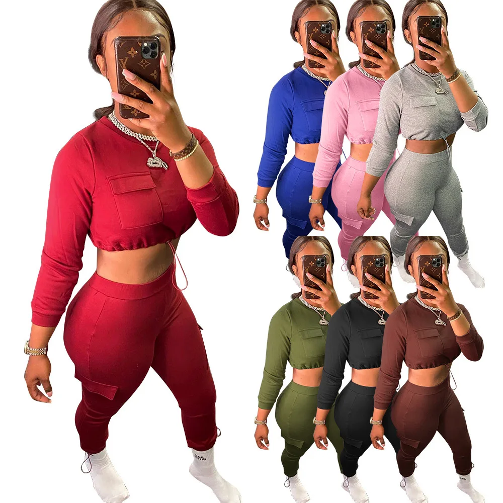 Two piece women's clothing Solid color round collar drawstring pocket long sleeve two piece set 2 piece women's clothing
Two piece women's clothing Solid color round collar drawstring pocket long sleeve two piece set 2 piece women's clothing