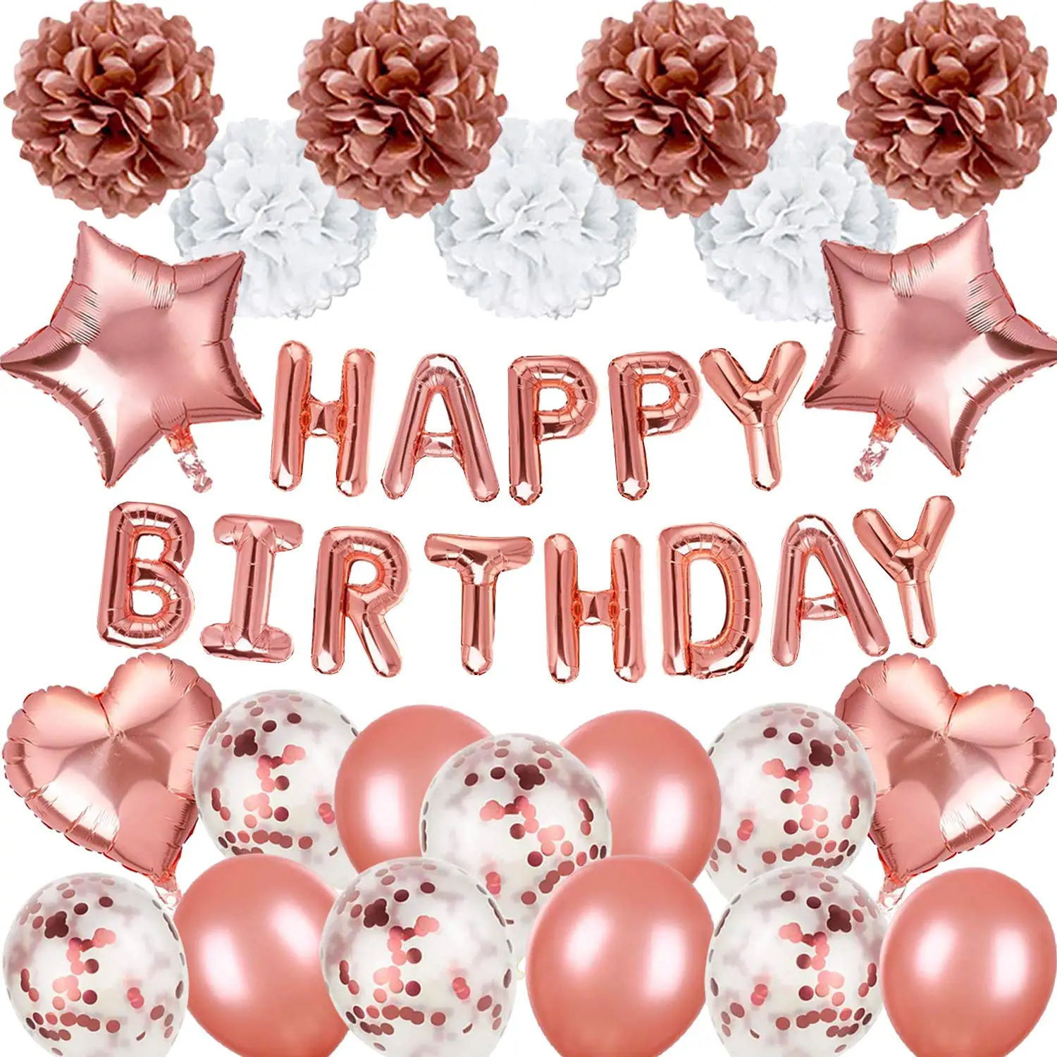 rose gold happy birthday banner pom poms flowers for party girls