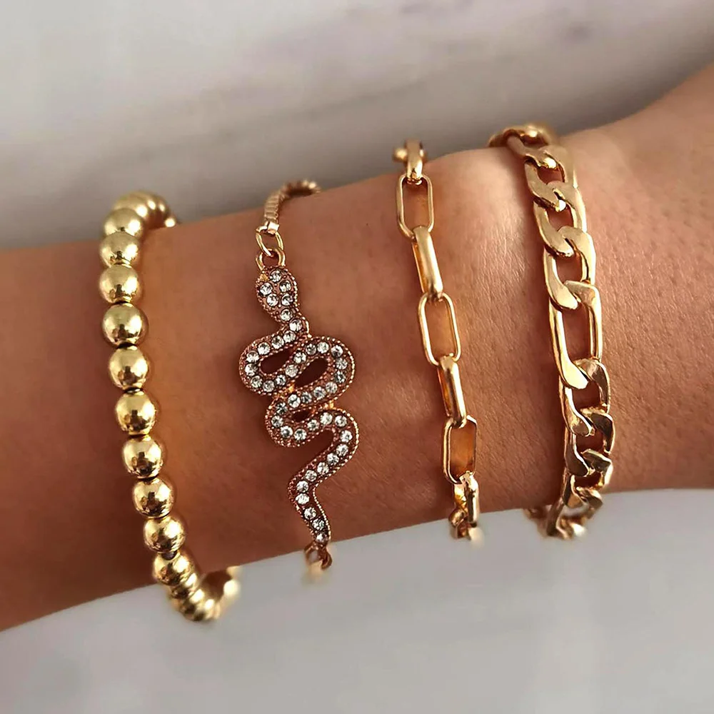4 Pcs/Set European American Cross Border New Rice Bead Chain Full Diamond Snake Bracelet Set Gold Bracelet Set
4 Pcs/Set European American Cross Border New Rice Bead Chain Full Diamond Snake Bracelet Set Gold Bracelet Set