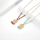 Natural Life Necklace Rose Wholesale 14k Rose Gold PVD Plated Stainless Steel Natural Crystal Bead Life Tree Necklace