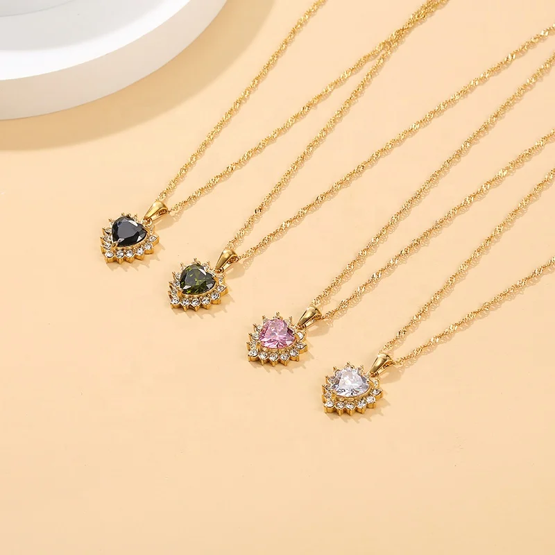 18K Gold Plated Stainless Steel Non Tarnish Free Waterproof Jewelry Pink White Diamond Crystal Heart Shaped Pendant Necklace
18K Gold Plated Stainless Steel Non Tarnish Free Waterproof Jewelry Pink White Diamond Crystal Heart Shaped Pendant Necklace