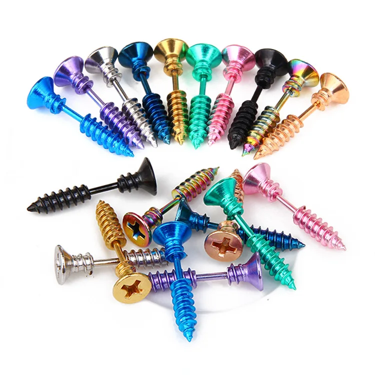 Personality Double-sided Stud Earrings Trendy Titanium Steel Screw Shaped Piercing Earrings for Unisex, Multicolor
Personality Double-sided Stud Earrings Trendy Titanium Steel Screw Shaped Piercing Earrings for Unisex, Multicolor