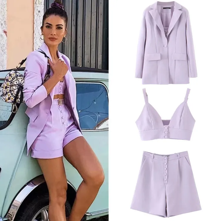 Fashion new fall 3 pieces purple shorts tops and blazers suits set for office ladies women, Shown
Fashion new fall 3 pieces purple shorts tops and blazers suits set for office ladies women, Shown