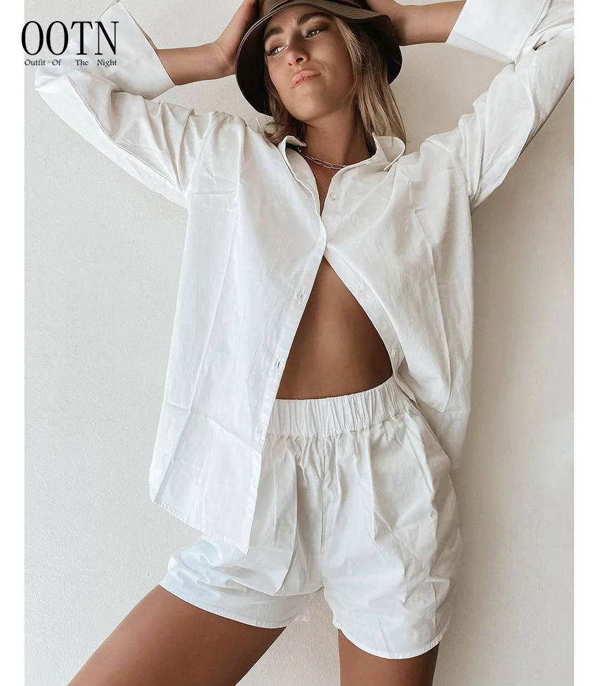 OOTN Blue Home Wear Solid Tops Female White Shorts Two Piece Sets Spring Summer 2021 Cotton Casual Suits Women Long Sleeve Sets
OOTN Blue Home Wear Solid Tops Female White Shorts Two Piece Sets Spring Summer 2021 Cotton Casual Suits Women Long Sleeve Sets
