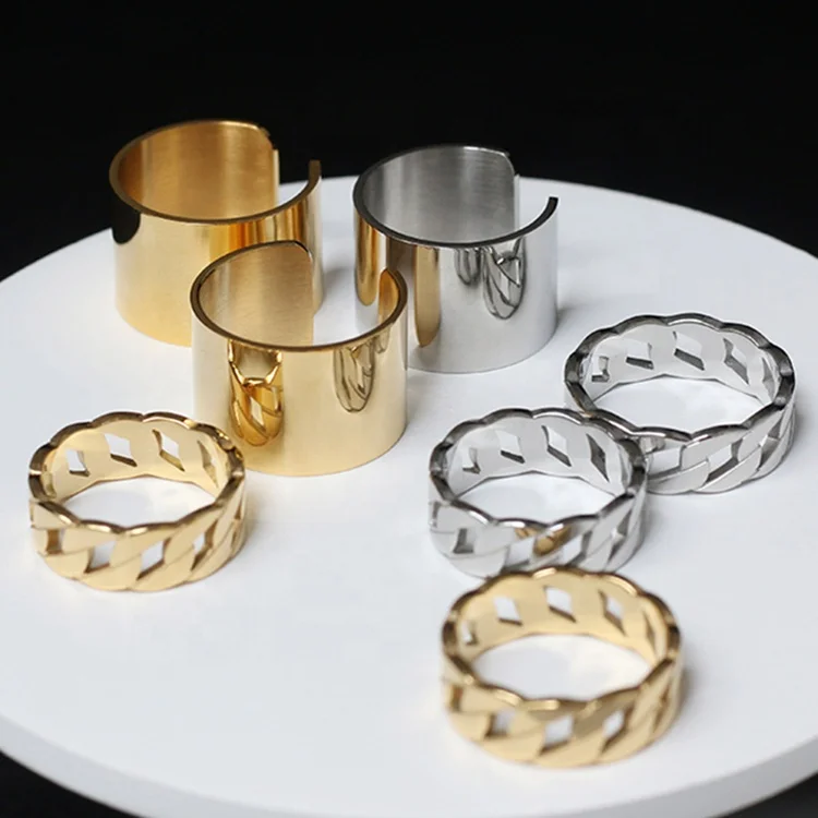 MICCI Wholesale Custom Trendy Fashion Gold Finger Jewelry Women's 18K Gold Plated Stainless Steel Cuban Link Chain Rings
MICCI Wholesale Custom Trendy Fashion Gold Finger Jewelry Women's 18K Gold Plated Stainless Steel Cuban Link Chain Rings