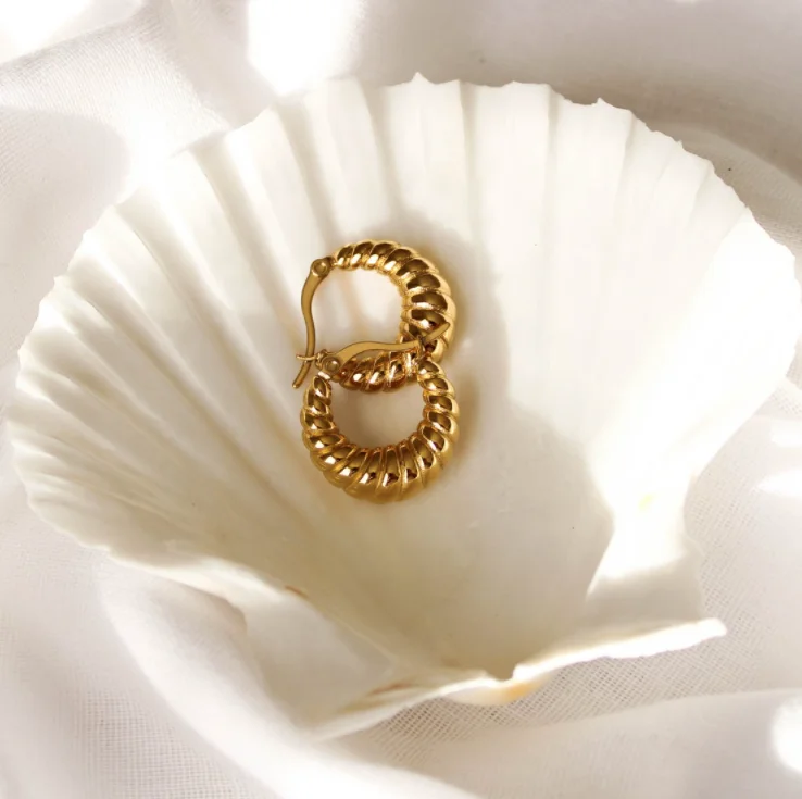 New Vintage Style 18k Gold Plated Screw Twisted Earrings Stainless Steel Croissant Hoop Earrings For Women
New Vintage Style 18k Gold Plated Screw Twisted Earrings Stainless Steel Croissant Hoop Earrings For Women