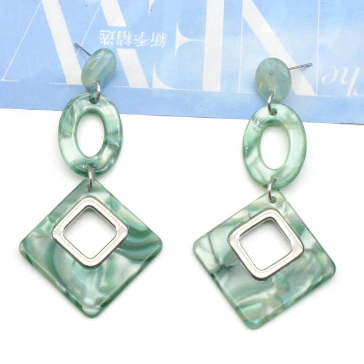 2021 Spring summer collection women green acetate square rectangle earrings