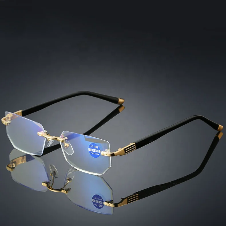 Luxury Custom Logo Anti-Fatigue Anti Blue Light Glasses Frameless Crystal Cut Gold Presbyopia Reading Glasses, Customize color
Luxury Custom Logo Anti-Fatigue Anti Blue Light Glasses Frameless Crystal Cut Gold Presbyopia Reading Glasses, Customize color