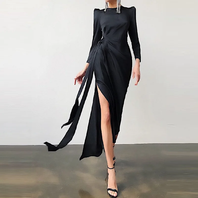 Round Collar Bandage Satin Dresses Sexy Long Sleeve High Waist Elegant Vestidos Side Slit Ankle Length Patchwork Dress
Round Collar Bandage Satin Dresses Sexy Long Sleeve High Waist Elegant Vestidos Side Slit Ankle Length Patchwork Dress