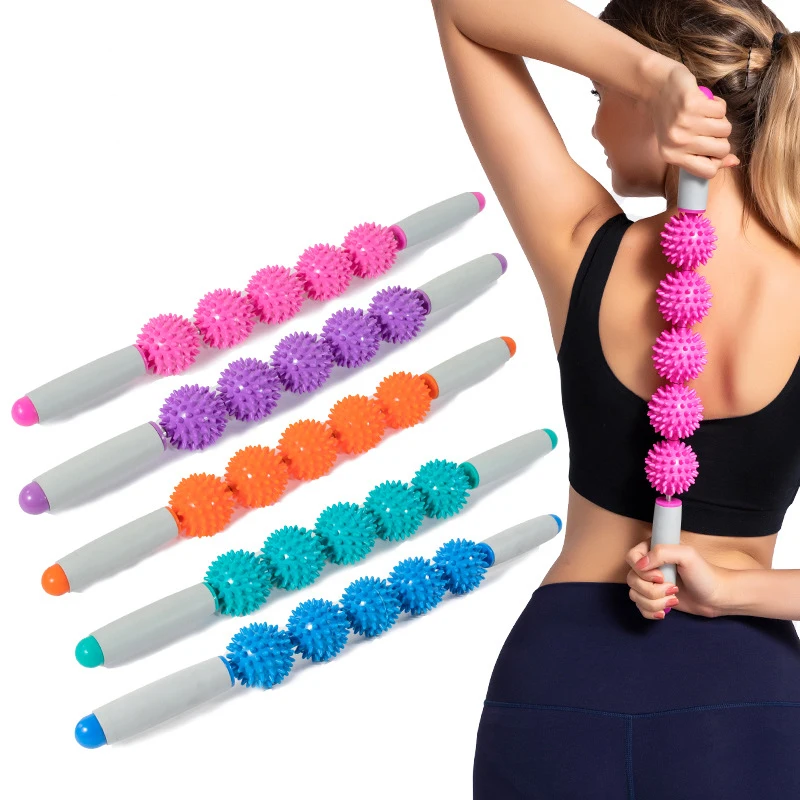 

5 Balls Yoga Stick Point Anti Cellulite Body Massager Slimming Massage Muscle Relax Roller Relieve Stress, Pink,purple,blue,orange,green