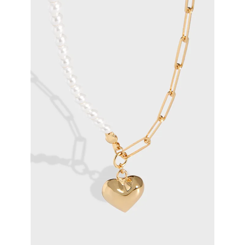925 silver Luxury simple love heart pendant shell pearl chain necklace jewelry for women, Gold
925 silver Luxury simple love heart pendant shell pearl chain necklace jewelry for women, Gold