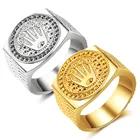 Hot selling men's rings hip hop rock 14k gold crown ring men women alloy gold-plated ring jewelry