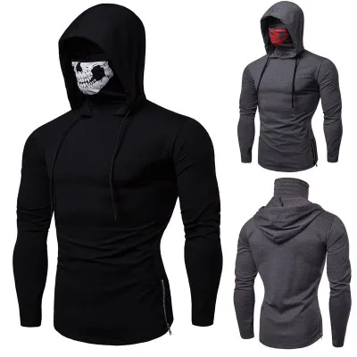 Autumn and winter new stretch fitness Ninja mask skull print men's hooded Pullover long sleeve T-shirt, 3 colors
Autumn and winter new stretch fitness Ninja mask skull print men's hooded Pullover long sleeve T-shirt, 3 colors