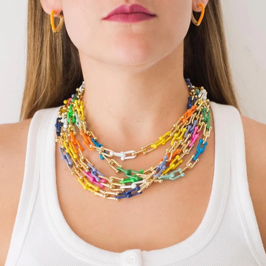 2021 Wholesale colorful women beaded choker cz neon enamel rainbow charm link chain women necklace
2021 Wholesale colorful women beaded choker cz neon enamel rainbow charm link chain women necklace