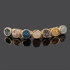 G0198 18K Gold plated 8mm Round Natural Agate Titanium Druzy Stud Earrings