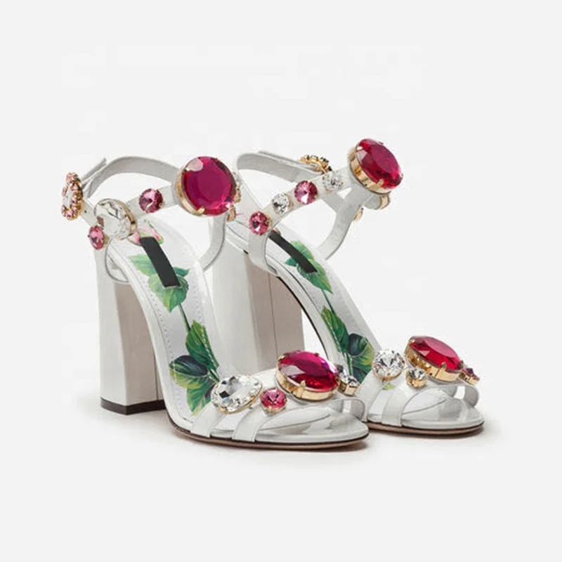 Women Sandals Block Heels Sandals Ladies Diamante Flower Print Gem Shoes Genuine Leather Sandals Femme Luxury Designer Big Size, White
Women Sandals Block Heels Sandals Ladies Diamante Flower Print Gem Shoes Genuine Leather Sandals Femme Luxury Designer Big Size, White