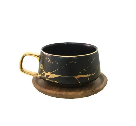 Marble matte gold coffee cup black and white gold pattern ceramic tea mug with wooden Coaster
Marble matte gold coffee cup black and white gold pattern ceramic tea mug with wooden Coaster