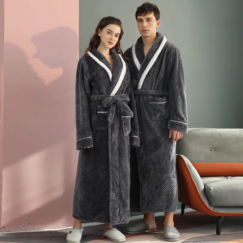 

New Bathrobe Woman Autumn Flannel Nightgown for Men Home Wear Long Thicken Robes