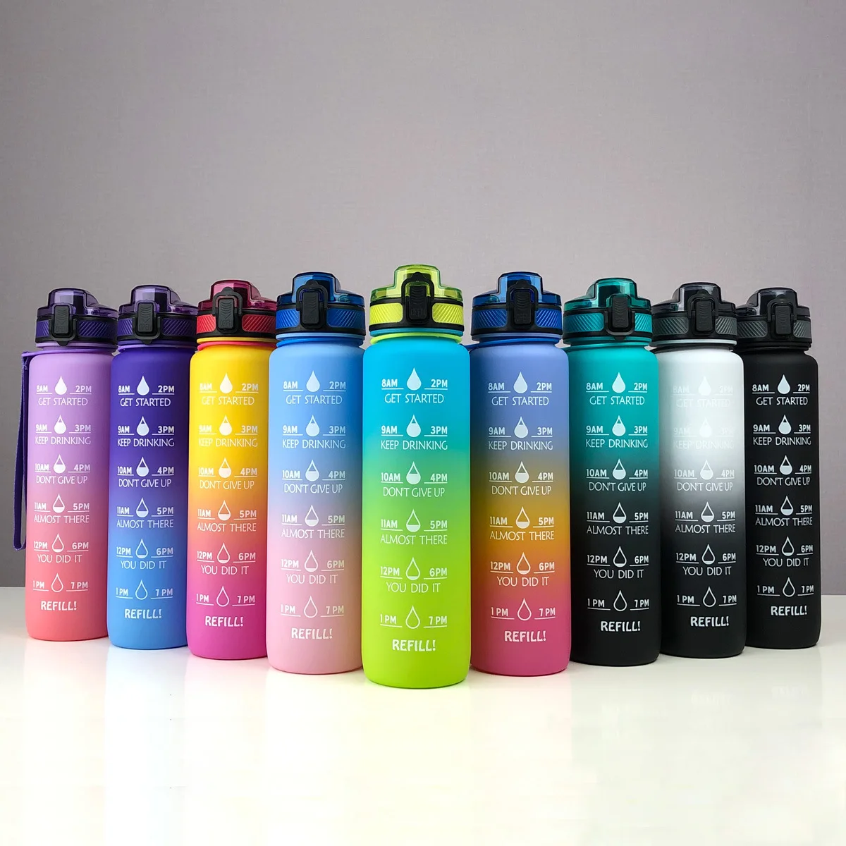 Sells 32Oz Two Color Gradient Soft Painting Plastic Water Bottle With Straw& Time Marker Bpa Free Drop Shipping
Sells 32Oz Two Color Gradient Soft Painting Plastic Water Bottle With Straw& Time Marker Bpa Free Drop Shipping