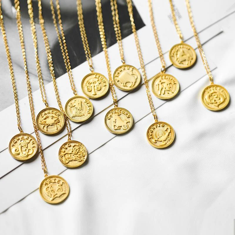 925 Sterling Silver 12 Constellation Pattern Relief Coin Pendant Necklace Fine Gold Plated Zodiac Necklace Jewelry For Woman
925 Sterling Silver 12 Constellation Pattern Relief Coin Pendant Necklace Fine Gold Plated Zodiac Necklace Jewelry For Woman