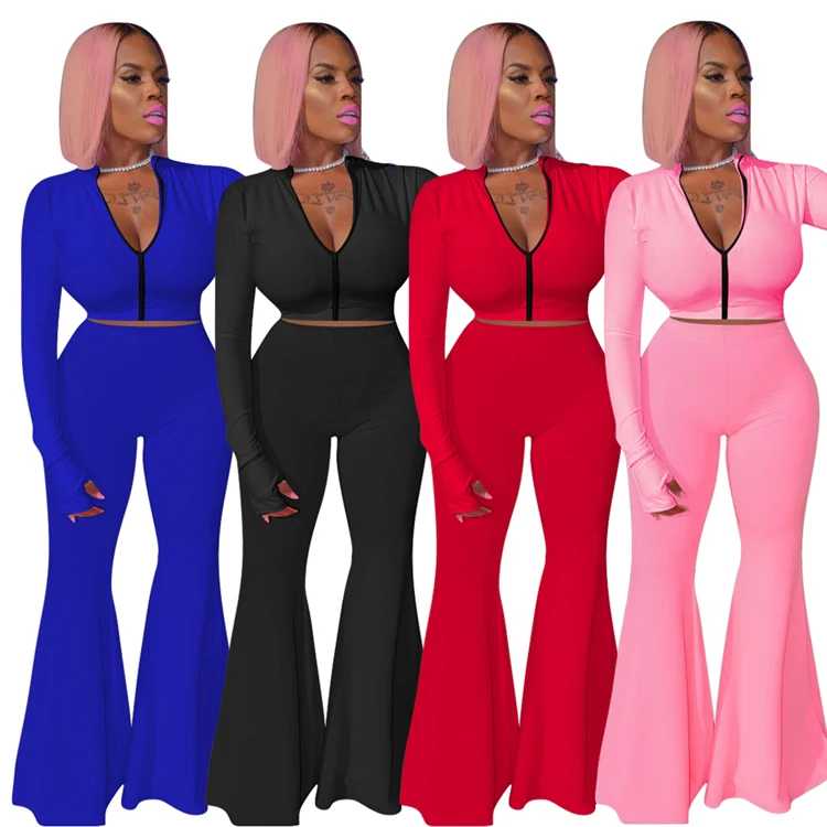 2020 Fall Casual Wear Solid Color Zipper 2 Piece Set For Women Long Sleeve Crop Tops And Long Wide Leg Flare Pants Set Outfits, As picture
2020 Fall Casual Wear Solid Color Zipper 2 Piece Set For Women Long Sleeve Crop Tops And Long Wide Leg Flare Pants Set Outfits, As picture