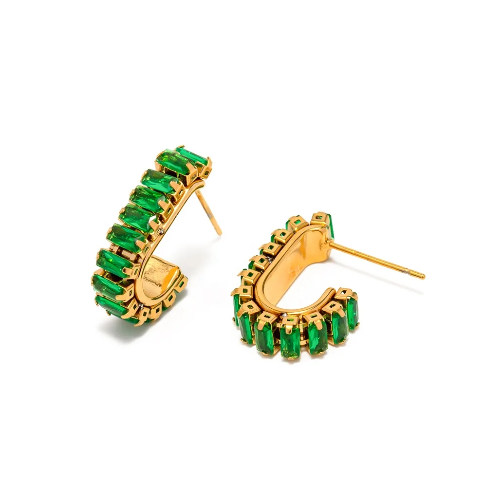 Luxury Full Green Cubic Zirconia U Shape PVD 18K Real Gold Plated Stainless Steel Hoop Earring
Luxury Full Green Cubic Zirconia U Shape PVD 18K Real Gold Plated Stainless Steel Hoop Earring
