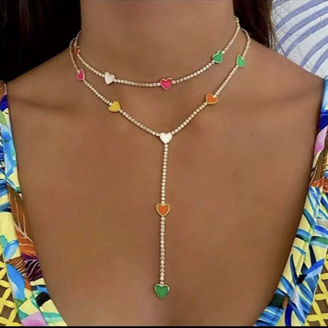 2020 summer new fluorescent jewelry colorful heart charm choker lariat Neon enamel necklace, Customized
2020 summer new fluorescent jewelry colorful heart charm choker lariat Neon enamel necklace, Customized