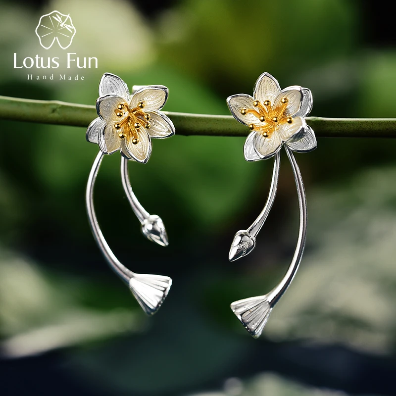 

Lotus Fun 925 Sterling Silver Handmade Dangle Earrings Jewelry Set Lotus Whispers Earrings Girls