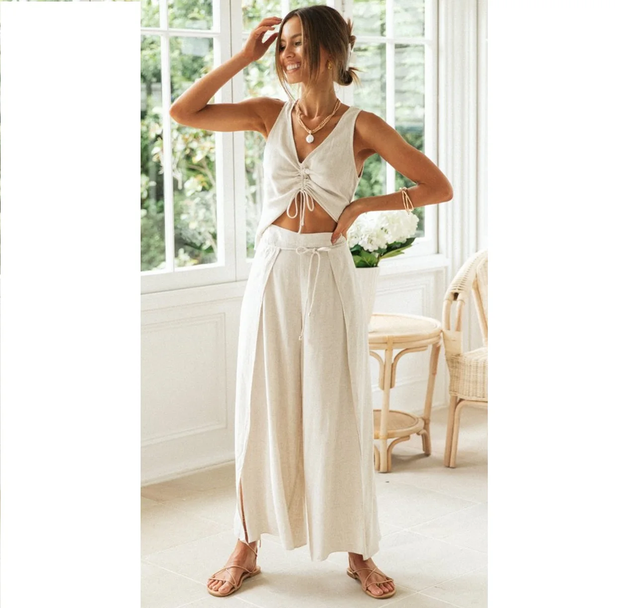Summer New Women Fashion Bandage Crop Tops With Pants Solid Color Casual Clothes Set Suit, Shown
Summer New Women Fashion Bandage Crop Tops With Pants Solid Color Casual Clothes Set Suit, Shown