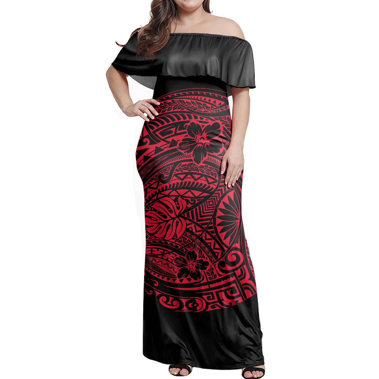Original Polynesian Tribal Red Gray Lines Printed Women Elegant One Shoulder Dress Plus Size Ruffle Long Dresses Clothing, Customized color
Original Polynesian Tribal Red Gray Lines Printed Women Elegant One Shoulder Dress Plus Size Ruffle Long Dresses Clothing, Customized color