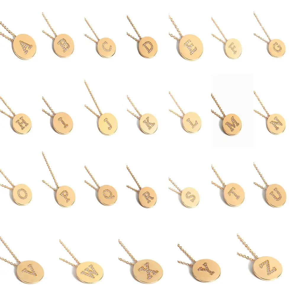 Round CZ Micro Pave 26 Letters Initial Necklace Wholesale Alphabet Disc Pendant Long Chain Necklaces for Women, Gold/silver
Round CZ Micro Pave 26 Letters Initial Necklace Wholesale Alphabet Disc Pendant Long Chain Necklaces for Women, Gold/silver