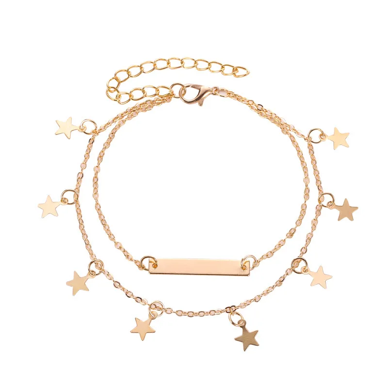 Hongtong jewelry fashion retro beach style alloy ladies gold-plated star double anklet, Photo
Hongtong jewelry fashion retro beach style alloy ladies gold-plated star double anklet, Photo