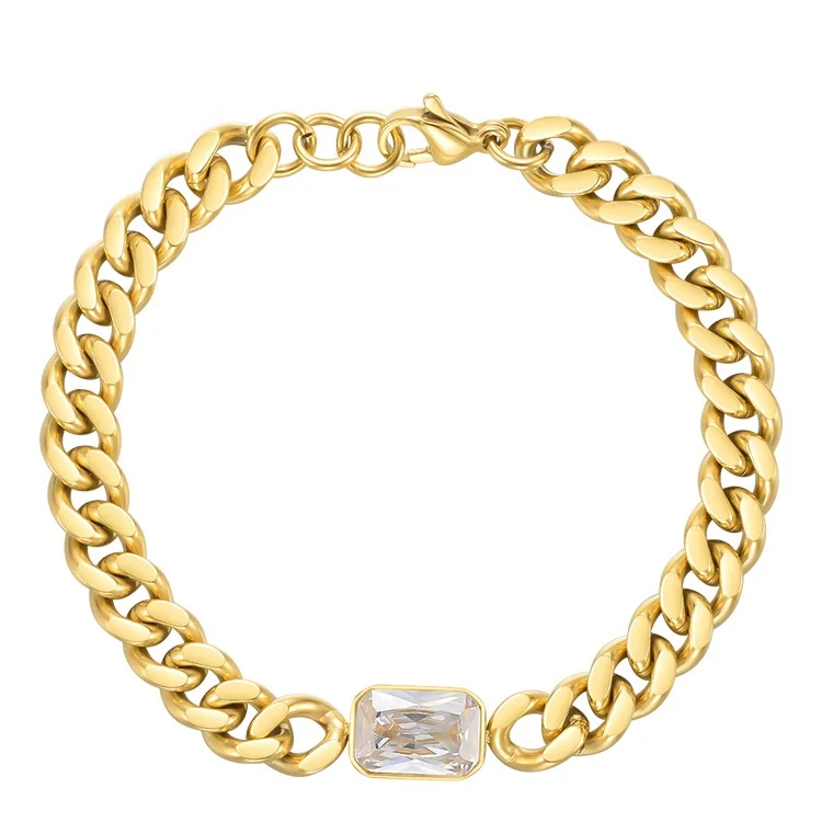 Latest High Quality 18K Gold Plated Stainless Steel Jewelry Thick Chain Zircon Stone Fashion Accessories Bracelet B212251
Latest High Quality 18K Gold Plated Stainless Steel Jewelry Thick Chain Zircon Stone Fashion Accessories Bracelet B212251