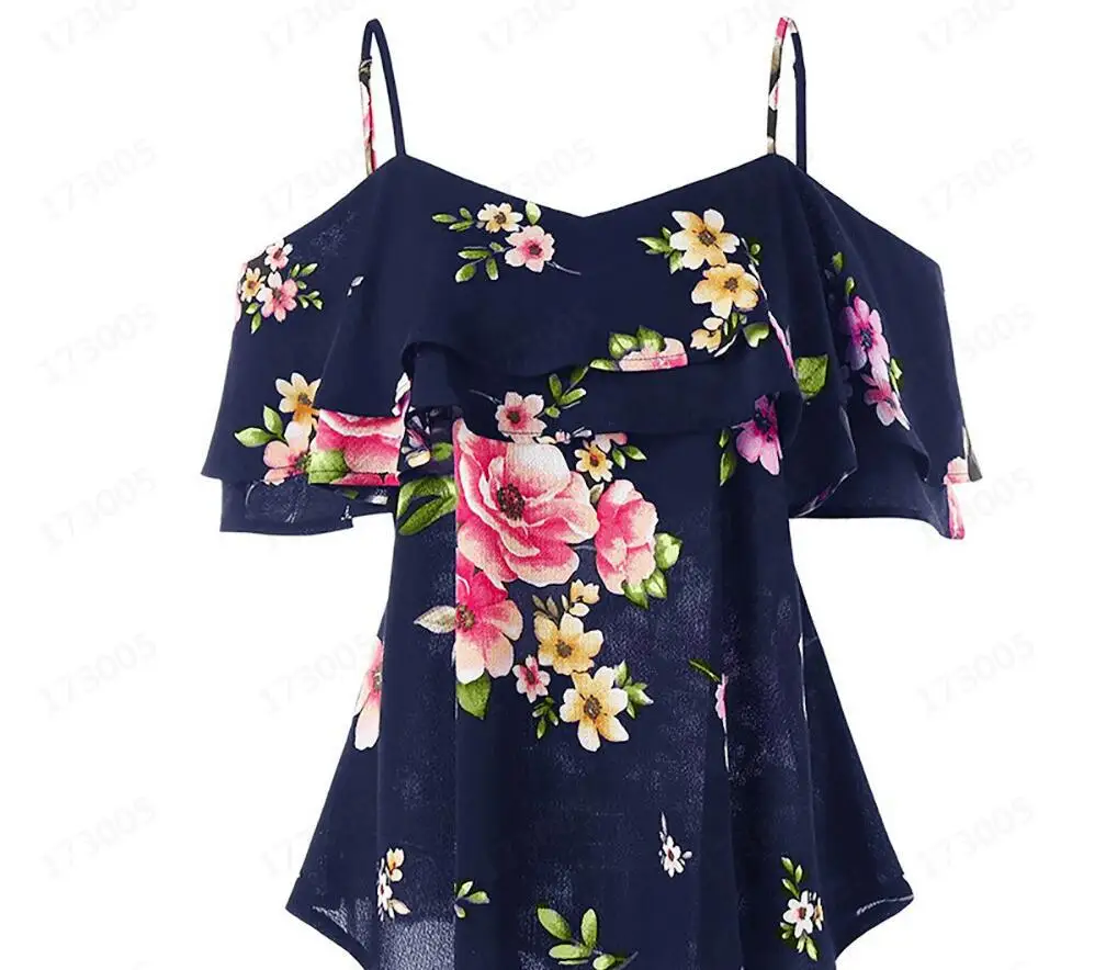 Summer new women's ruffled floral sling chiffon shirt blouse factory direct sales
Summer new women's ruffled floral sling chiffon shirt blouse factory direct sales