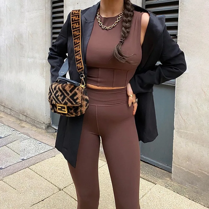 Fashion Sport Wear Tracksuits Solid Color Bodycon Sleeveless Crop Tank Top High Waist Pants Yoga Sets Fitness Women
Fashion Sport Wear Tracksuits Solid Color Bodycon Sleeveless Crop Tank Top High Waist Pants Yoga Sets Fitness Women
