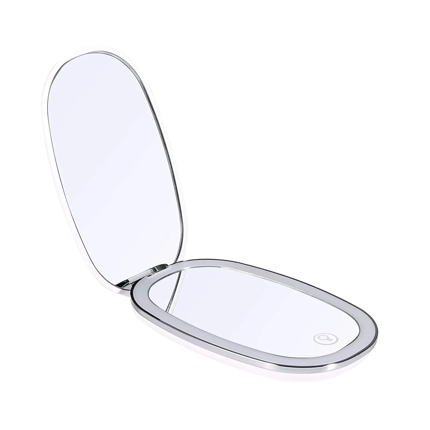 LED Lighted Travel Makeup Mirror 2X Magnification Pocket Mirror Handheld 2-Sided Mirror Type-C charge