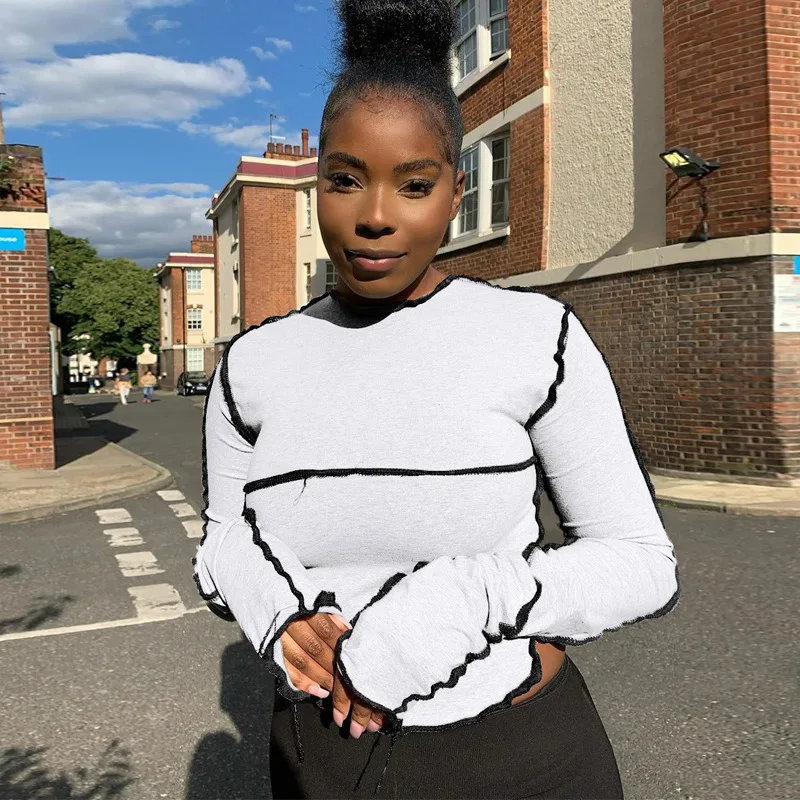 2021 New fashion Autumn Women Sexy contrast color stitch tops long sleeve crop top Long Sleeve Tops
2021 New fashion Autumn Women Sexy contrast color stitch tops long sleeve crop top Long Sleeve Tops