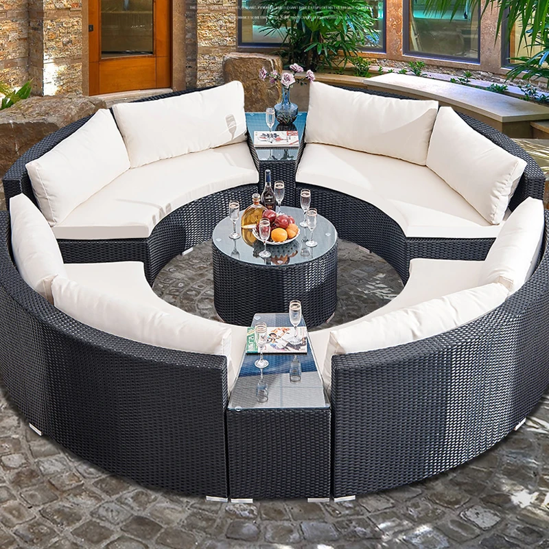 Rattan Round Sofa Wicker Modern Garden Furniture Modular Curved Half