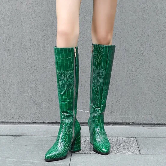 Gold Crocodile Print Women Pointed Toe Shaped Heel Knee High Booties Side Zipper Solid PU Upper Chunky High Heel Boots for Women, Black ,gold,yellow,green
Gold Crocodile Print Women Pointed Toe Shaped Heel Knee High Booties Side Zipper Solid PU Upper Chunky High Heel Boots for Women, Black ,gold,yellow,green
