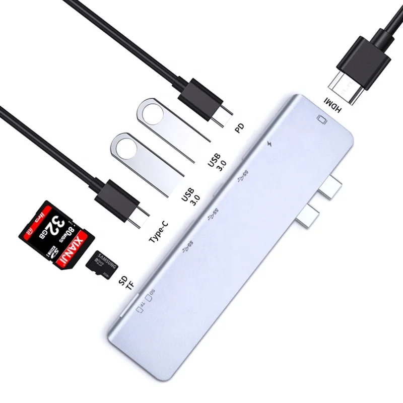 USB Hubs 7 in 1 Dual USB Type C Hub TF/SD Card Reader For Macbook Pro 7 Ports USB Hub, Grey
USB Hubs 7 in 1 Dual USB Type C Hub TF/SD Card Reader For Macbook Pro 7 Ports USB Hub, Grey