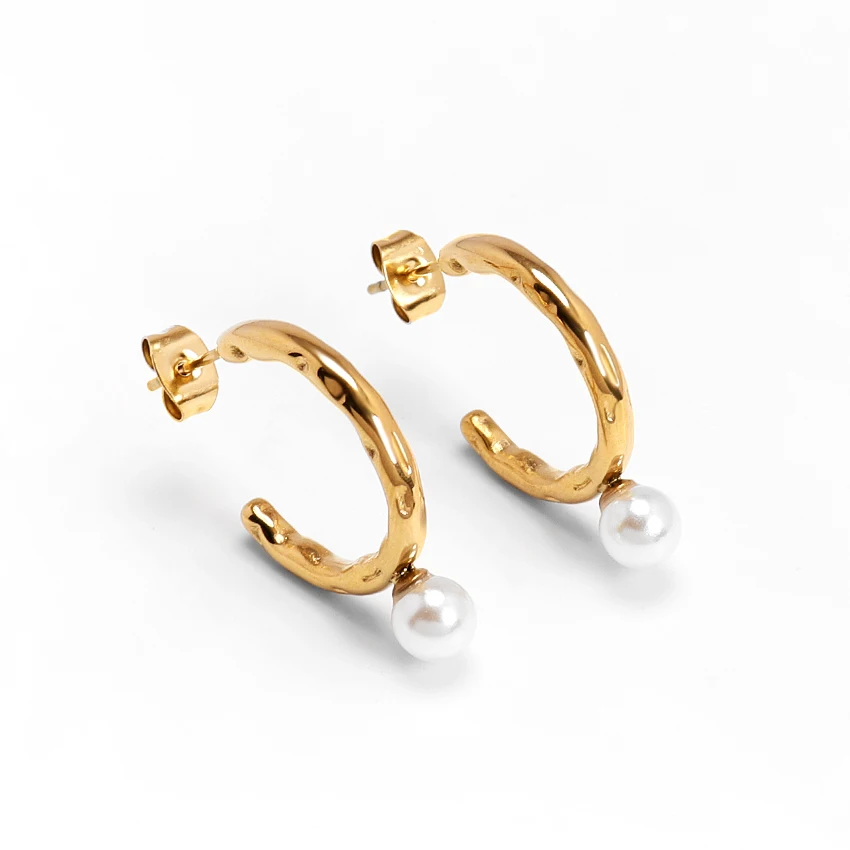 Delicate Stainless Steel Pearl Earrings Minimalist Jewelry 18K Gold Plated Irregular Pearl Hoop Earrings for Women
Delicate Stainless Steel Pearl Earrings Minimalist Jewelry 18K Gold Plated Irregular Pearl Hoop Earrings for Women