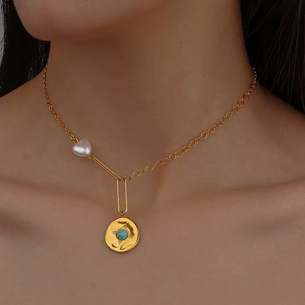 Korean Gold Plated Stainless Steel Coin Pendant Necklace Love Heart Pearl Necklace For Ladies
Korean Gold Plated Stainless Steel Coin Pendant Necklace Love Heart Pearl Necklace For Ladies